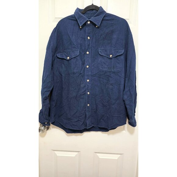 Great Northwest Men's L Fleeces Navy Blue Button-Up Long Sleeve Shirt Front Pock - Picture 2 of 8